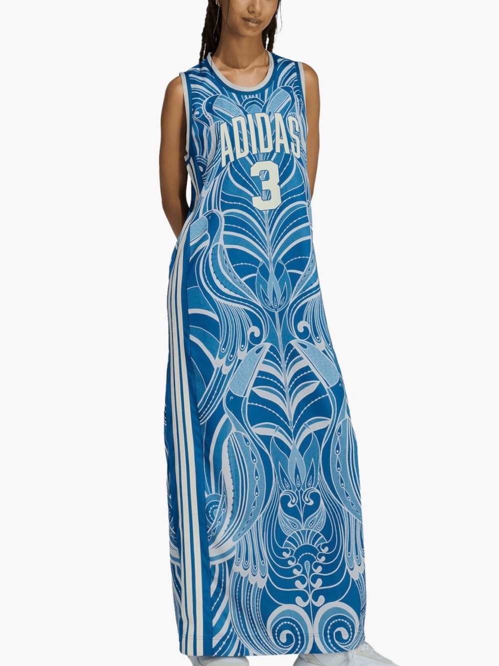 ADIDAS X FARM RIO PREMIUM 3-STRIPE JERSEY STREETWEAR MAXI DRESS NEW SzL